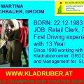 MARTINA Zöchbauer born 22th of Dec 1983, GROOM for SUSANNE since 1996, She started with Horses Driving Sport with 13 Years. Since 1996 she works with the Kladruber Center from Altenfelden with Pepi, and GROOM and Management for Susanne, She started also the the World Champion Ship in Italy 2006, and She started also with Susanne in Poland, 2008 for GROOM and the have got 4th Place in Poland Single World Champion Ship 2008. She works in LINZ , VÖEST ALPINE Steel Company for IT Application and Service Group.